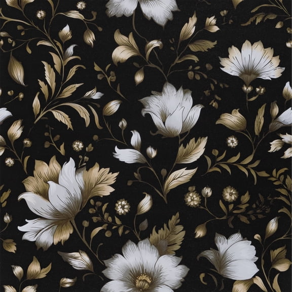 Abyssaly Black Gold Floral Wallpaper, 17.3" x 118" Peel and Stick Wallpaper Self-Adhesive Removable Contact Paper for Cabinets, Home Decoration