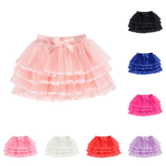 SGFCWSX Girls Tutu Skirt Elastic Waist Summer Casual Kids Bow Layered Tulle Fluffy Mini Skirts Daily Party Dance Wear Pink Size 6-7 Years