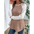 thumbnail image 4 of Hauts à Manches Longues en Tricot Gaufré pour Femmes, Col Rond, Décontracté, Khaki TG, 4 of 9