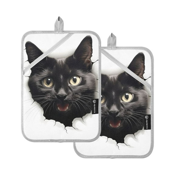 ALAZA Cat in Wall Pot Holders Set of 2 Heat Resistant Kitchen Oven Mitts