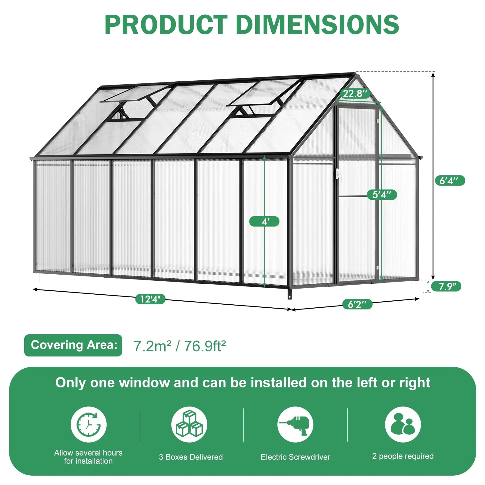 JULY'S SONG 12'x6' Outdoor Greenhouse Kit, Polycarbonate Green House for Outside w/Vent Window, Aluminum Heavy Duty Green Houses with Reinforce Connector, Lockable Walk In Greenhouses for Patio