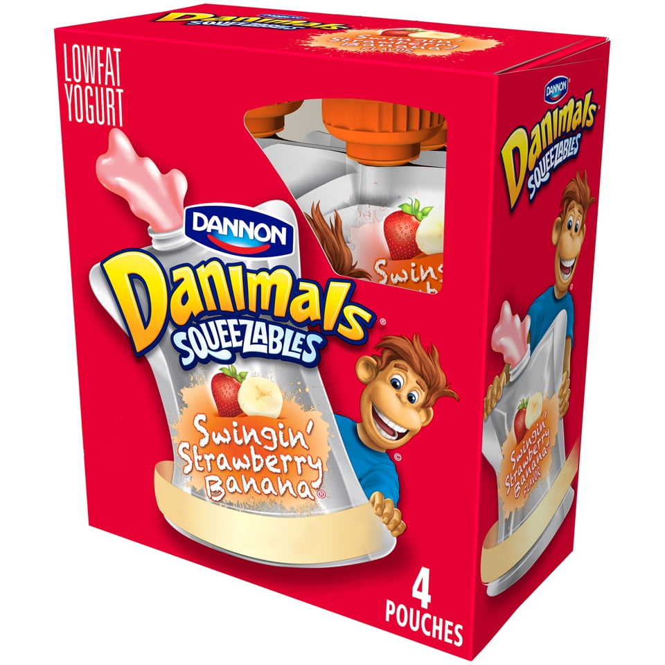 Danimals Swingin’ Strawberry Banana Squeezable Yogurt, 3.5 Oz. Pouches, 4 Count