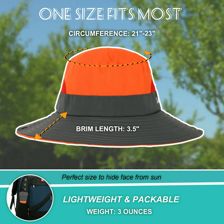 ROYAL MATRIX Women's Outdoor UV Protection Sun Hat Foldable Fishing Hats  Mesh Wide Brim Beach Cap with Ponytail Hole Orange & Grey