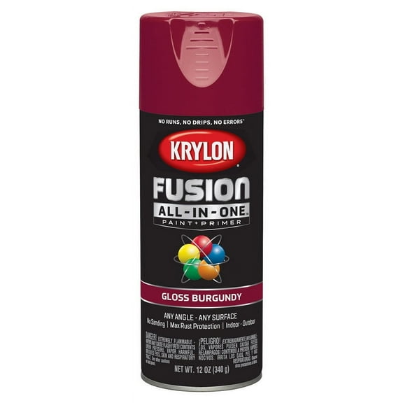 6 Pc, Krylon Fusion All-In-One Gloss Burgundy Paint Primer Spray Paint 12 Oz