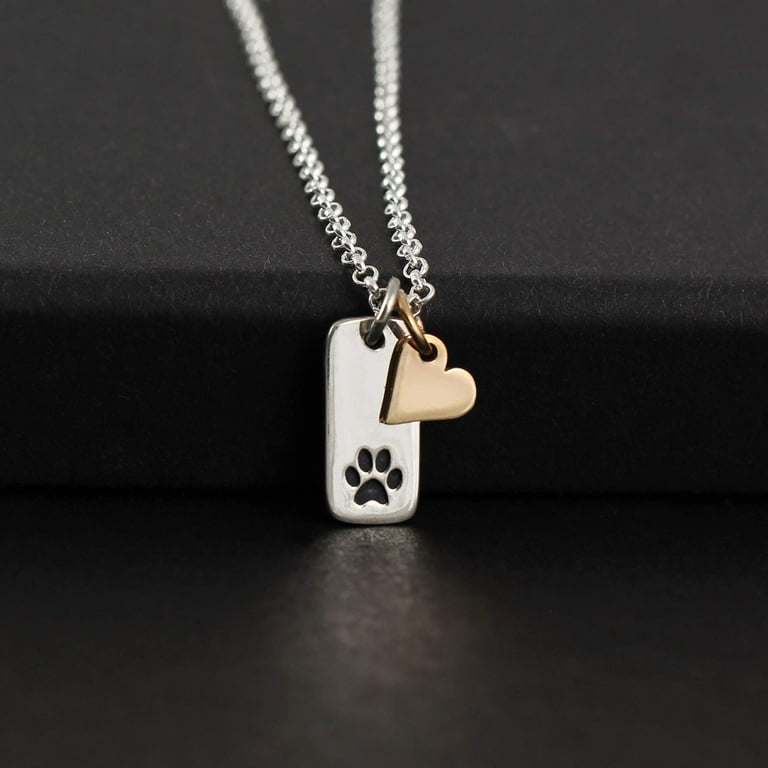 gift for loss of pet sterling silver paw print and gold heart necklace grief jewelry for women girls pawprints on my heart sorry for your loss of dog