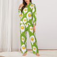 thumbnail image 2 of Pajama Sets for Women 2 Pcs, Cute Fried Egg Green Button Down Long Sleeve Sleepwear Lounge PJ Sets, 2 of 6