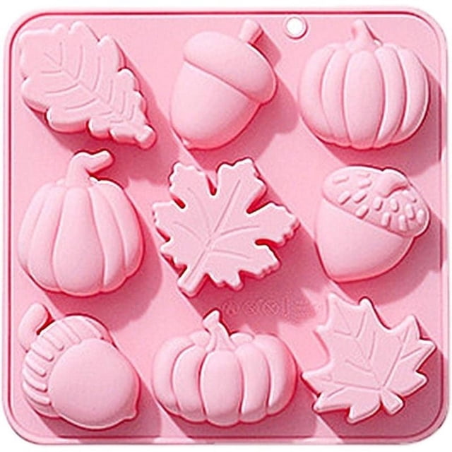 Moldes para fondant de otoño, 9 piezas de molde de silicona de bellota y hoja de calabaza, moldes para fondant de otoño para pudín, chocolate, caramelos duros y postres