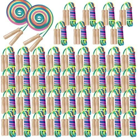 48 Pcs 8.53 ft Adjustable Jump Rope for Kids Rainbow Cotton Skipping Rope Bulk with Wooden Handles for Boys Girls Students Preschooler Outdoor Exercise$$Sport & Recreation Other
