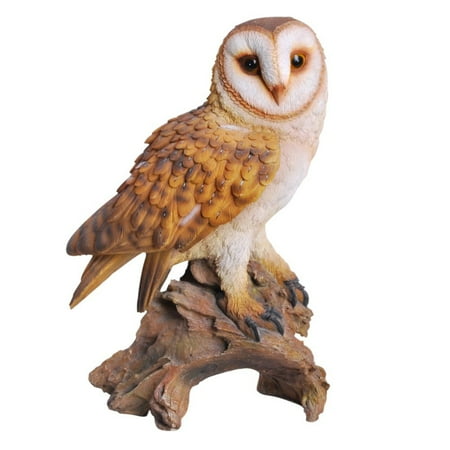 Scale Painted Resin (Realistic Looking Barn Owl Perched On Stump Statue Gallery Quality Detailed Sculpture Amazing Likeness Life Size Scale Resin Sculpture Hand Painted Statue Indoor Outdoor)