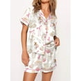 thumbnail image 3 of Yunliwuli Women's Satin Pajama Set, Lapel Neck Button Down Short Sleeve Tops + Elastic Waist Shorts 2 Pieces Lounge Sleepwear Set, 3 of 6