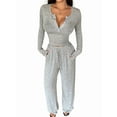 thumbnail image 3 of Conjuntos de Dos Piezas de Otoño para Mujer, Camiseta de Larga con Cuello en V y Pantalones Anchos, Conjuntos de Chándal Informal. Gris M, 3 of 9