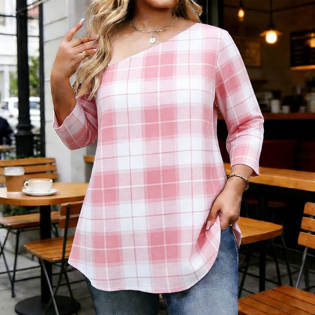 TaTaai Plus Size Printed Top Soft Breathable Women's Fashion Elegant Off-Shoulder Three-Quarter Sleeve Loose All Season Blouse Gift