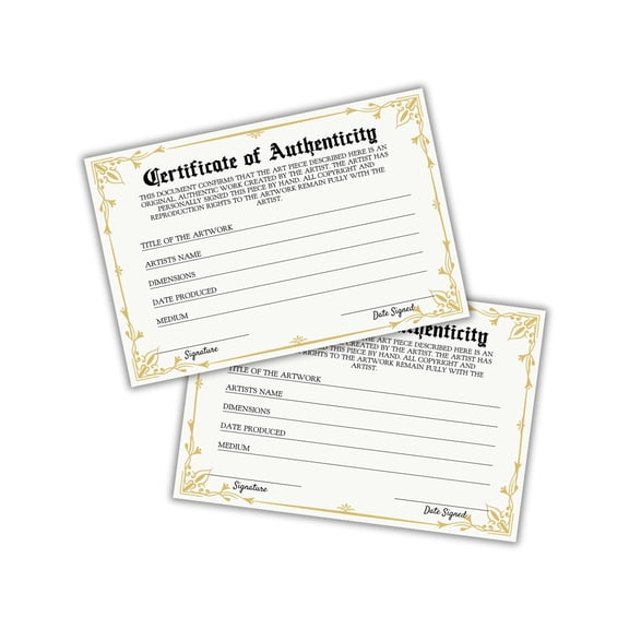 Certificate of Authenticity 30pk 6x9 Postcard for Artists Works of Galleries Collectors Original Collectible Edition Number Name Date