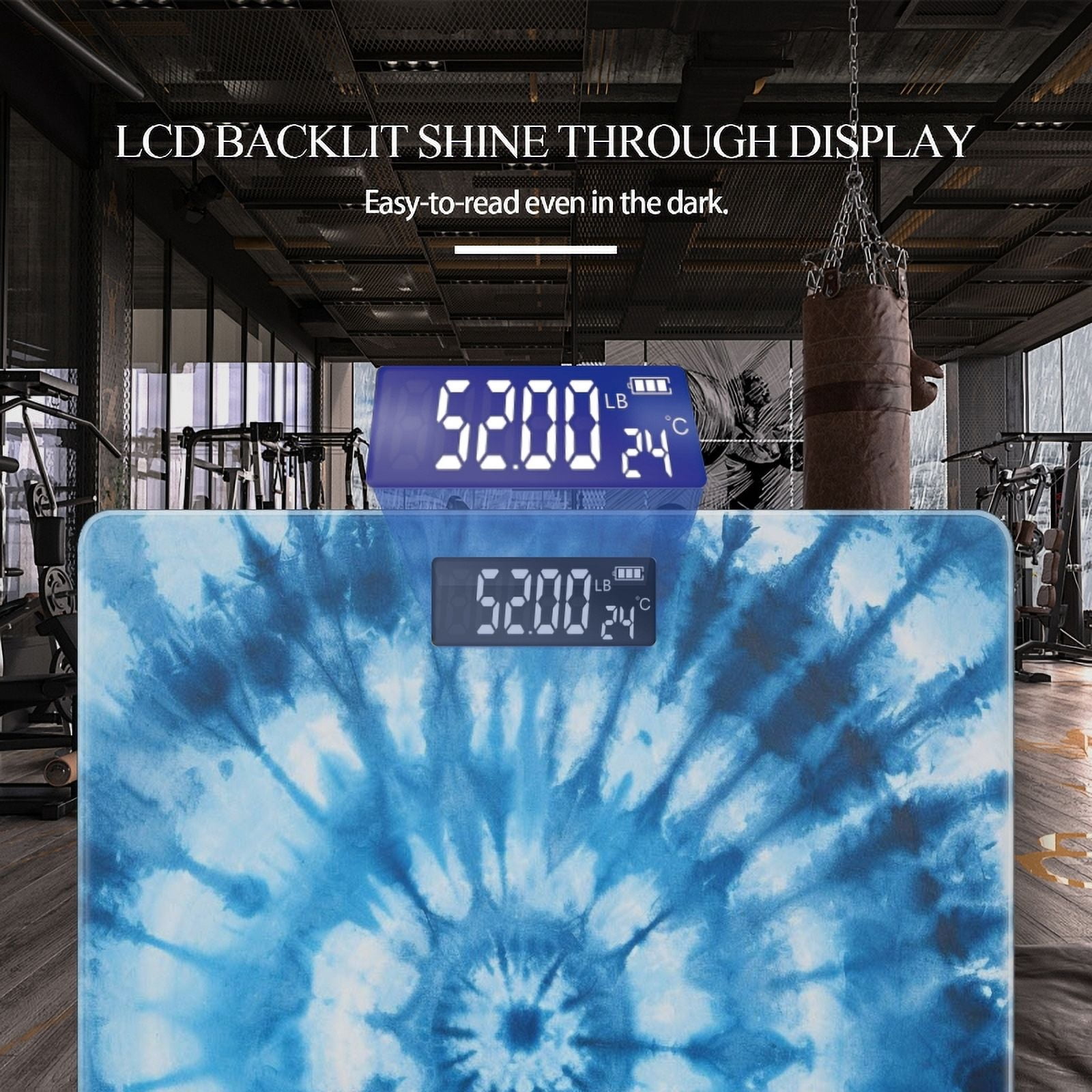 High Precision Body Weight Scale Smart Bathroom Scales with Large LCD Display(400lbs),Decorative for Bedroom-Abstract Tie-Dye Pattern In Indigo Blue Featuring Circular