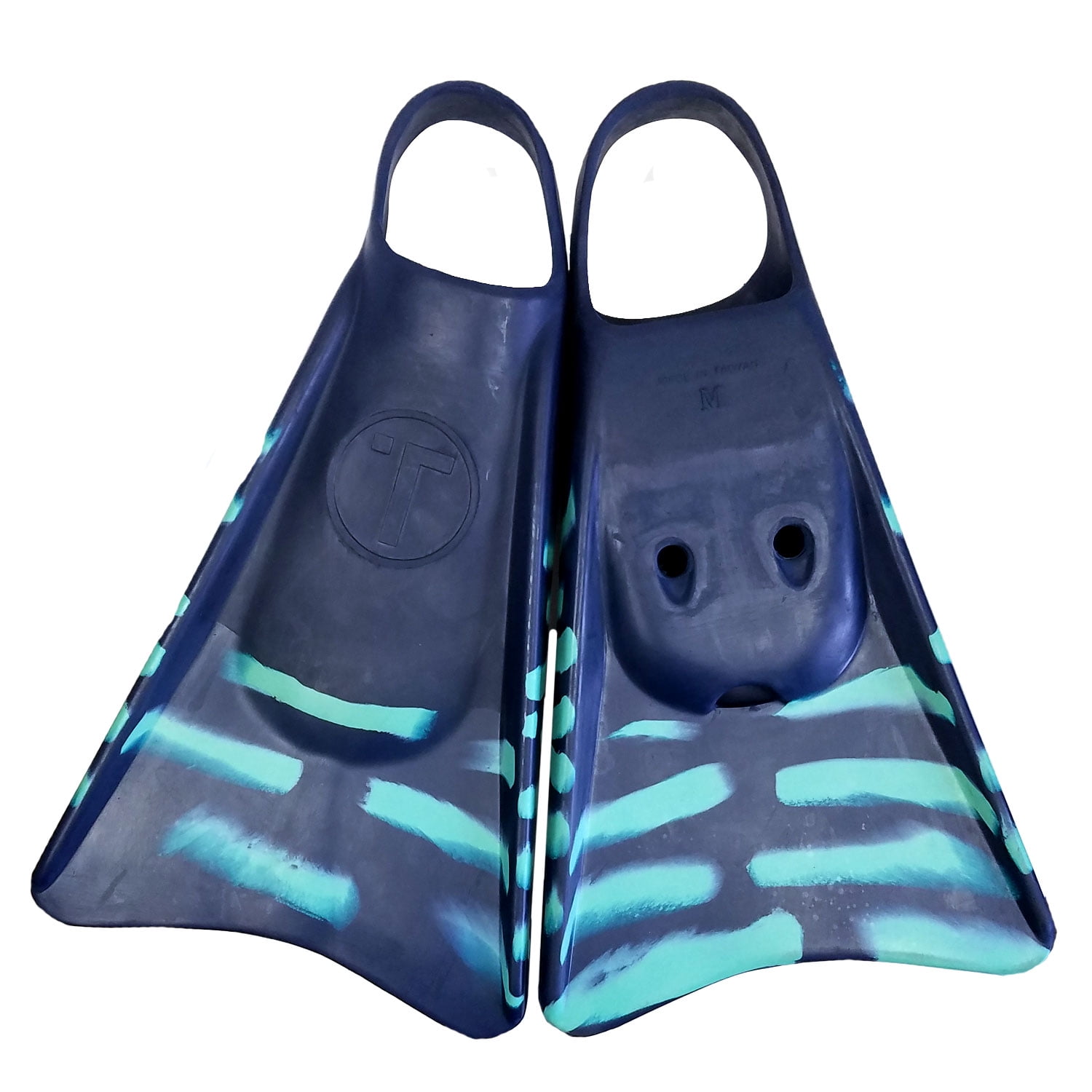 Tribe T2 Bodyboarding Swimfins w/ Fin Cushion Navy/Aqua XS