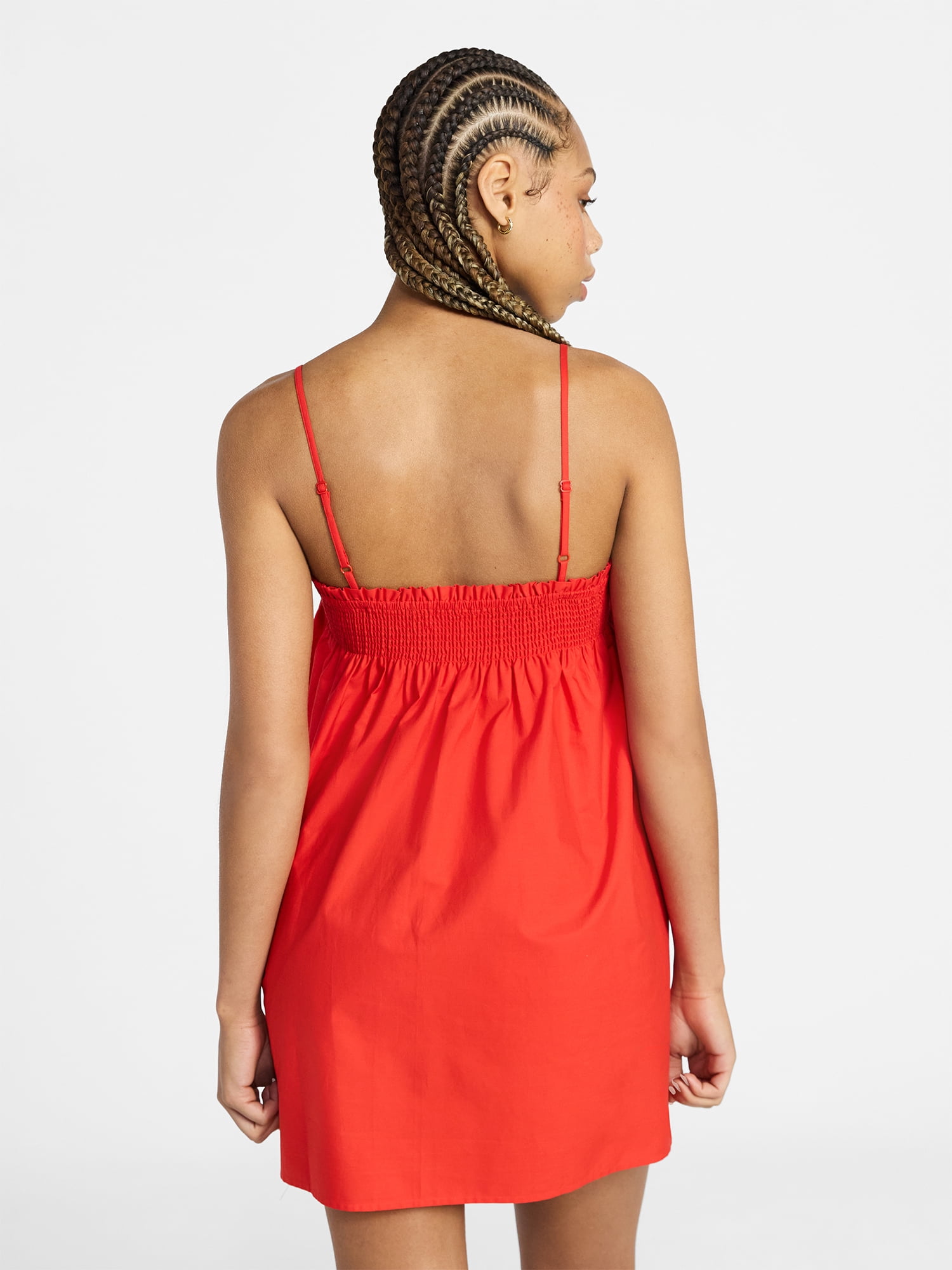 No Boundaries Cotton Poplin Smocked Mini Dress with Tie Straps, Women's XXS-XXL
