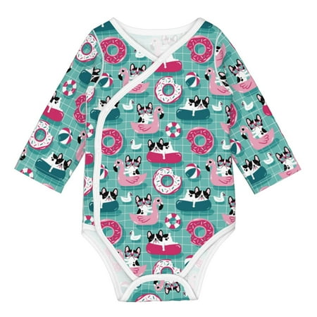 

Matuu Swimming Bulldog for Baby Long-Sleeve Bodysuit Soft Cotton Comfortable and Breathable Perfect for Newborns and Infants