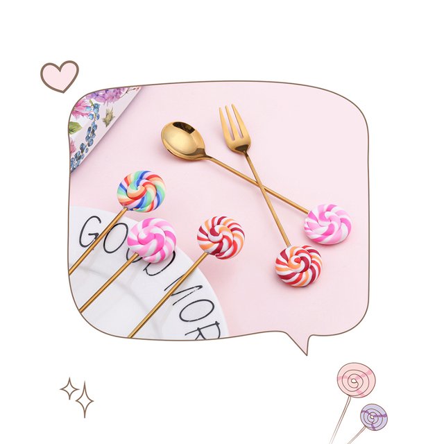 Ruiboury Cartoon Adorable Restaurant Tableware Portable Reusable Washable Stainless Steel Dinnerware Cake Dessert Flatware Donut Spoon Red