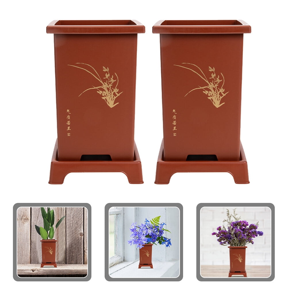 2 Sets Orchid Pot Spring Outdoor Decor Indoor Plant Pots House Plants Ceramic Cactus Pot Chinese Plant Pots Succulent Planters Flower Pots Resin Planting Pot Large Potted Plant