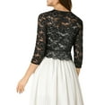 thumbnail image 3 of INSPIRE CHIC Women's Shrugs Floral Lace Cardigan 3/4 Sleeves Sheer Cover Up Top Black 2XL, 3 of 7