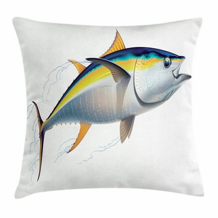 Tenba Rain Cover (Fish Throw Pillow Cushion Cover, Yellowfin Tuna Realistically Illustrated with Shadows and Water Details on Fins, Decorative Square Accent Pillow Case, 24 X 24 Inches, Earth Yellow Blue, by)