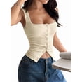 thumbnail image 1 of Womens Square Neck Button Down Ribbed Tank Tops Cute Sleeveless Summer Tops Apricot XL, 1 of 7