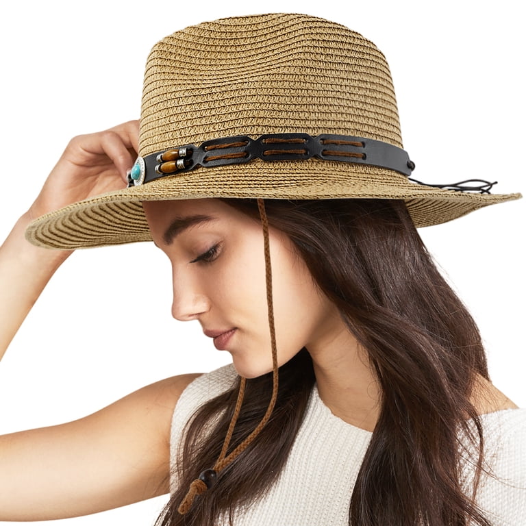 Wide Brim Straw Cowboy Hat Cowgirl Western with Decorative Band Ivory Rodeo Straw Cowboy Hat: Burned Floral, Freehand Design  main image 3