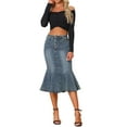 thumbnail image 2 of INSPIRE CHIC Women's Fishtail Skirt for Women's Maxi Denim Distressed Skirt S Gray Blue, 2 of 6