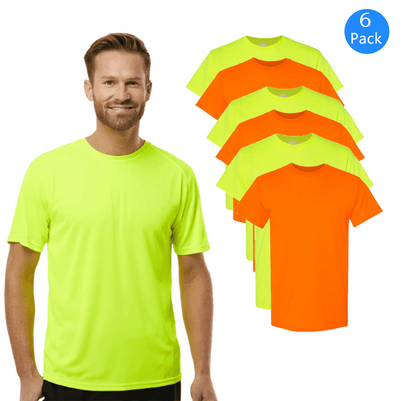Gildan High Visibility Shirt Men Construction Safety T-Shirt, Pack of 6 work shirts, Size S