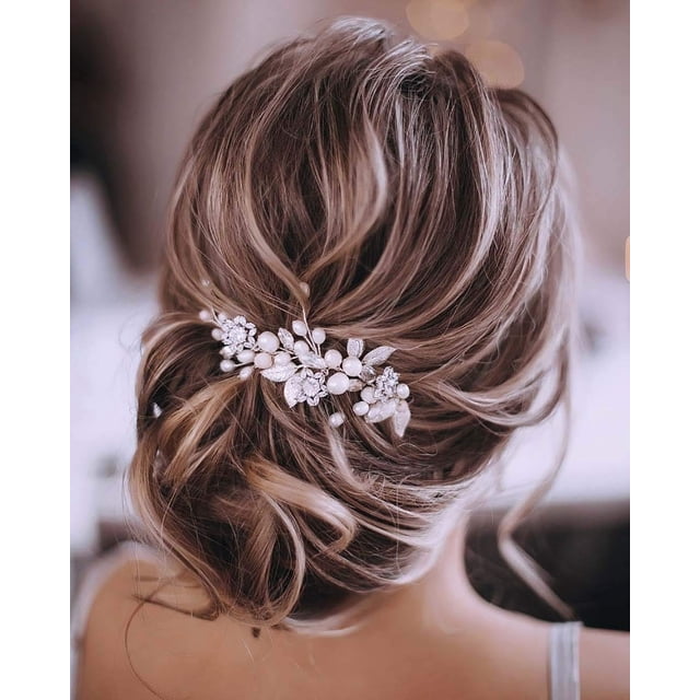 Tocado de hojas y flores de vid de cristal, accesorios para el cabello de boda para la novia, plateado
