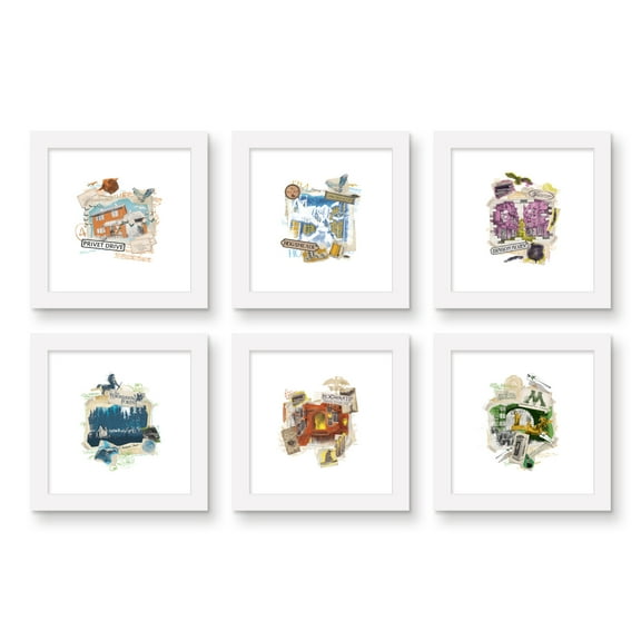 Gallery Pops Harry Potter - Collage Art Wall Art Bundle (6-Pack), White Framed Version, 12" x 12"