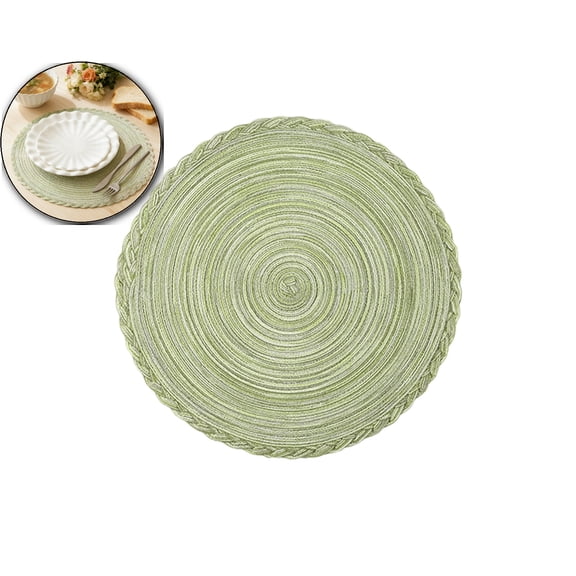 Round Placemat Boho Braid Edge Woven Round Table Mat 15 inch Circular Braided Border Washable Cotton Polyester Place Mat