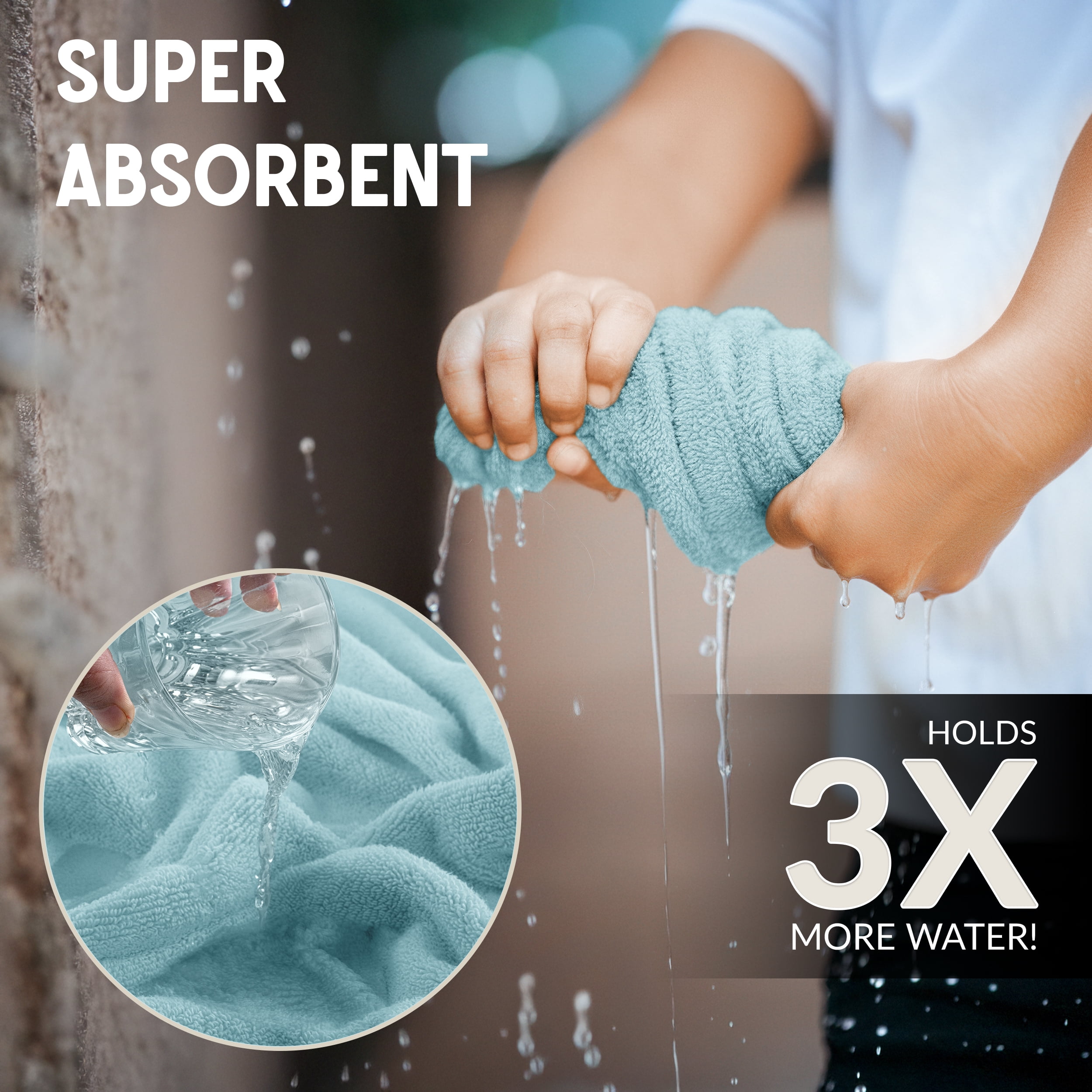Lux Decor 6 Piece Bath Towel Set 525 GSM, 100% Cotton Towels for Bathroom, Spa & Hotels - Zero Twist 2 Large Bath Towels, 2 Hand Towels & 2 Washcloths – Quick Dry & Highly Absorbent - Blue