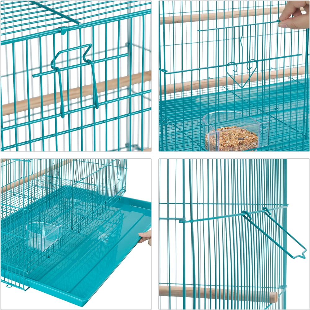 Alden Design 30" Bird Cage with Slide-Out Tray and Wood Perches, Teal Blue