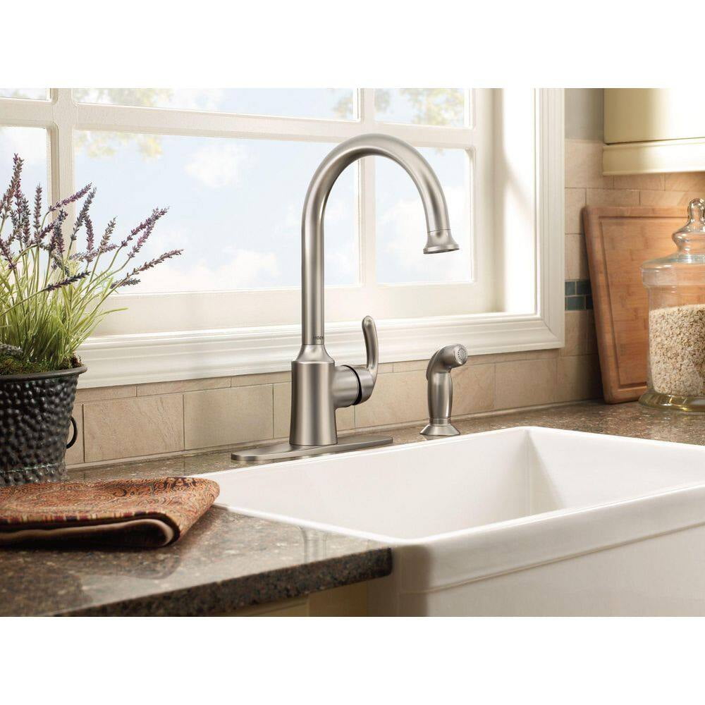 Moen 87301SRS High Arc Kitchen Faucet with Side Spray from the Bayhill Collection, Spot Resist Stainless