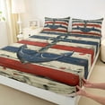 thumbnail image 3 of Feelyou Cartoon Retro Anchor Queen Sheet Sets, Blue Red Stripes Flat Sheet, Oil Printing Artwork Queen Fitted Sheet, Ultra Soft Home Decor, 4pcs, 3 of 7