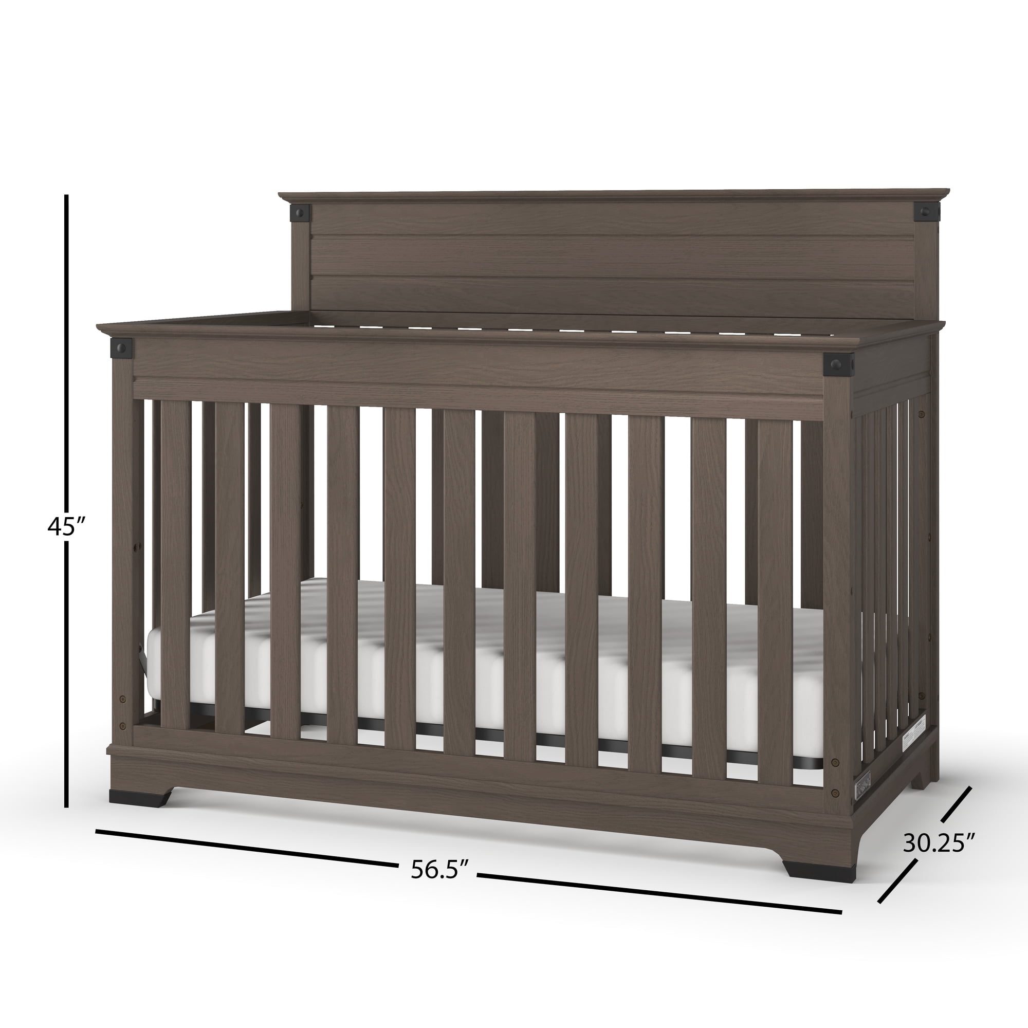 Child Craft Redmond 4-in-1 Convertible Crib, Rustic Iron Accents, 2 Mattress Heights, Dapper Gray