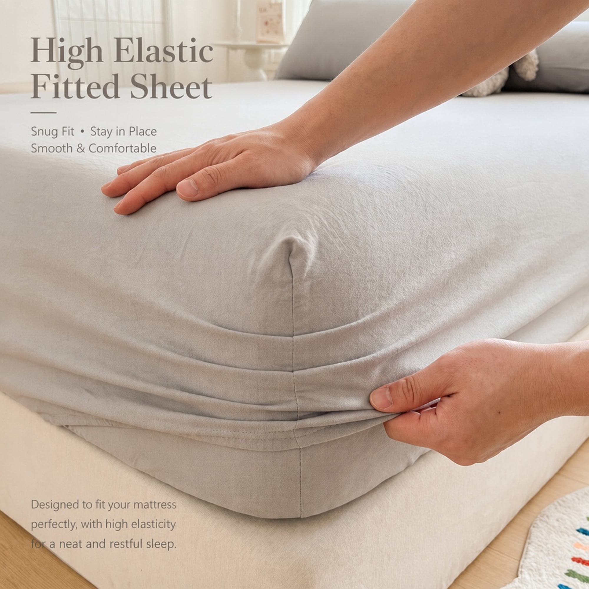 Unique Bargains Fitted Cotton Bed Sheets Breathable for All Seasons 39.0"x74.8" Grey