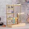 thumbnail image 4 of Gold Jewelry Stand Removable Solid Wood Base Biaxial Jewelry Rack Earrings Necklaces Rings Jewelry Stand, 4 of 6