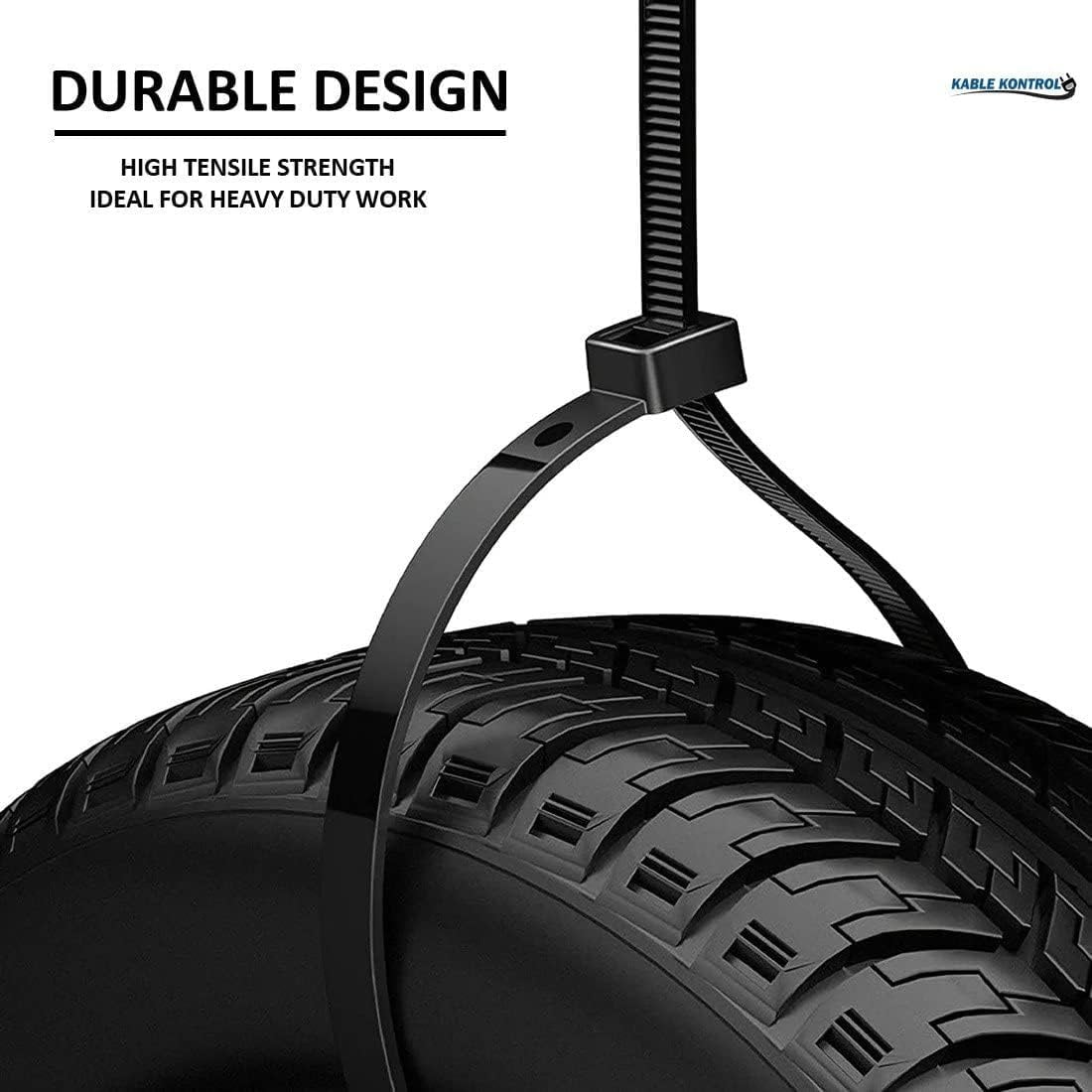 Kable Kontrol Black Zip Ties - 18" Inch Long Heavy Duty - UV Resistant - 175 Lbs Tensile Strength - 100 pc Pack