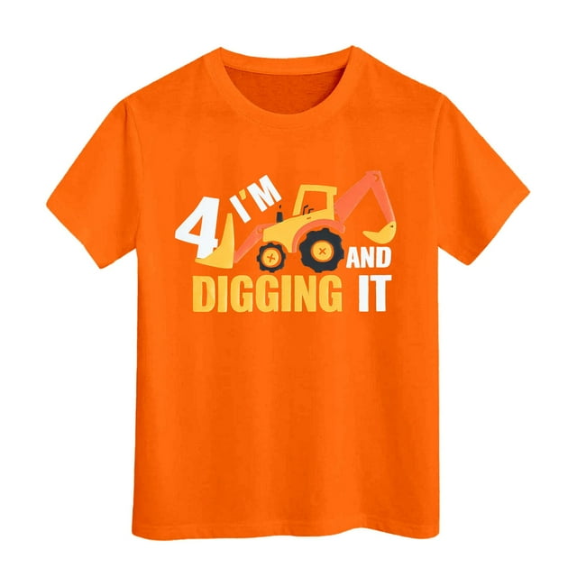 T-shirts d'Été pour Garçons Hauts Enfants Manches Courtes Excavatrice Graphique Imprimé Col Rond Coupe Ample Mignon Décontracté Enfant Garçon Tee Blouse 10-11 T