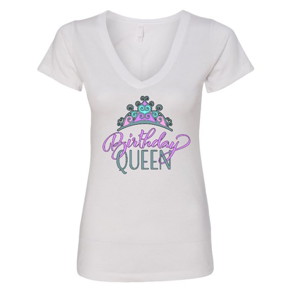 Inktastic Birthday Queen with Pink and Purple Tiara Women's V-Neck T-Shirt