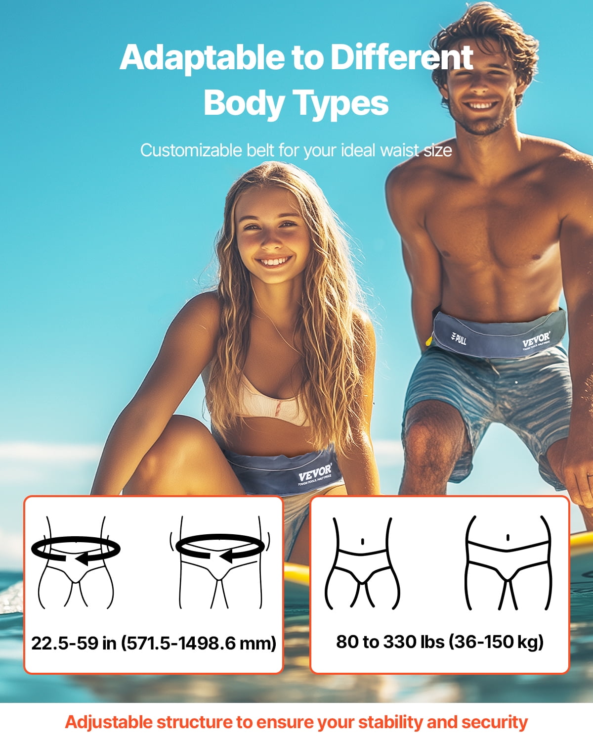 VEVOR Manual Inflatable Belt Pack for Adults, 105N Buoyancy, Over 80 Pounds and Up to 59 in Waist Adjustable, Inflatable PFD Waist for SUP Paddelboarding, Kayaking, Gray (CO2 Cylinder Not Included)