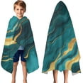 thumbnail image 3 of Teal and Gold Marble Wavy Veins Pattern Hooded Bath Towel，50"x30" for Ages 3 To 12 Kids, Quick Dry Lightweight Soft Microfiber Hood Beach Towel Cover Up for Kids, 3 of 7