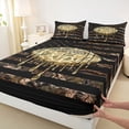 thumbnail image 5 of Manfei Camo Football US Flag Bed Sheets, Drip Sports Full Size Sheets, Brown Black, Black Reversible 4-Piece (1 Flat Sheet, 1 Fitted Sheet and 2 Pillowcases), 5 of 6