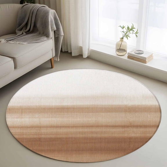 Round Rugs 4Ft, Brown White Ombre Round Area Rug Washable Indoor Throw Carpet, Vintage Farmhouse Abstract Striped Soft Non Slip Circle Rug for Kitchen Nursery Room Home Decor Aesthetic