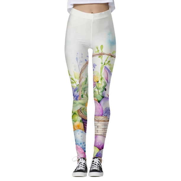 MKLEKYY Leggings para mujer, leggings para entrenamiento, leggings con estampado de Pascua, pantalones con bloques de color, leggings suaves y elásticos.