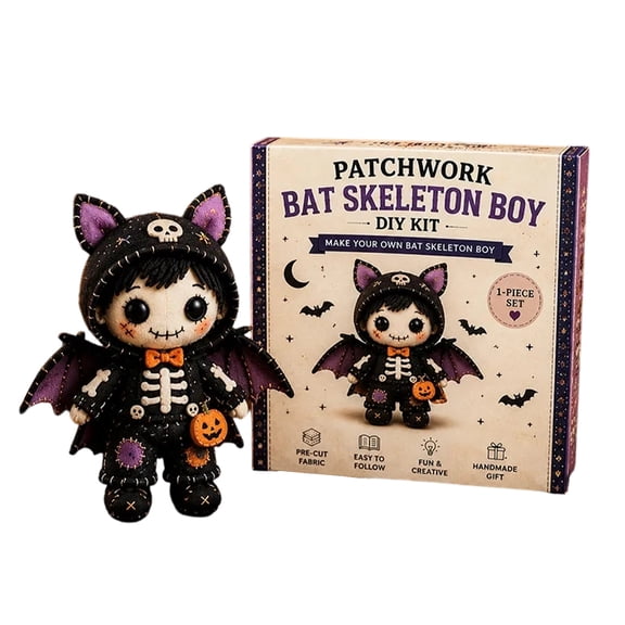 Craft Kit for Adults Patchwork Skeleton Bat Halloween One Piece Diy Spooky Plush Doll Project for Home Decor
