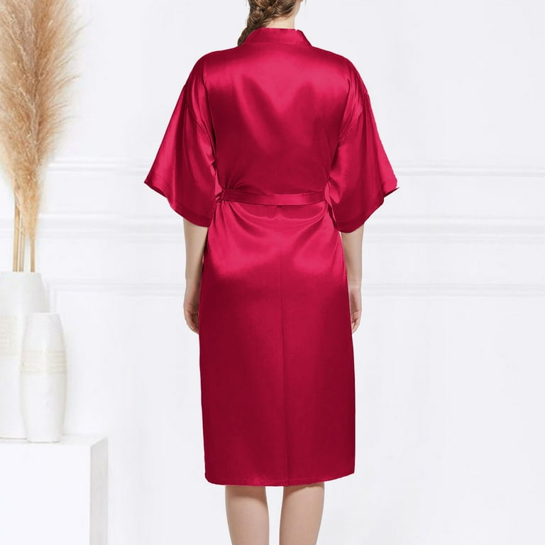 polyester dressing gown Women Satin Kimono Bridal Dressing Gown Polyester 3/4 Sleeves V Neck
