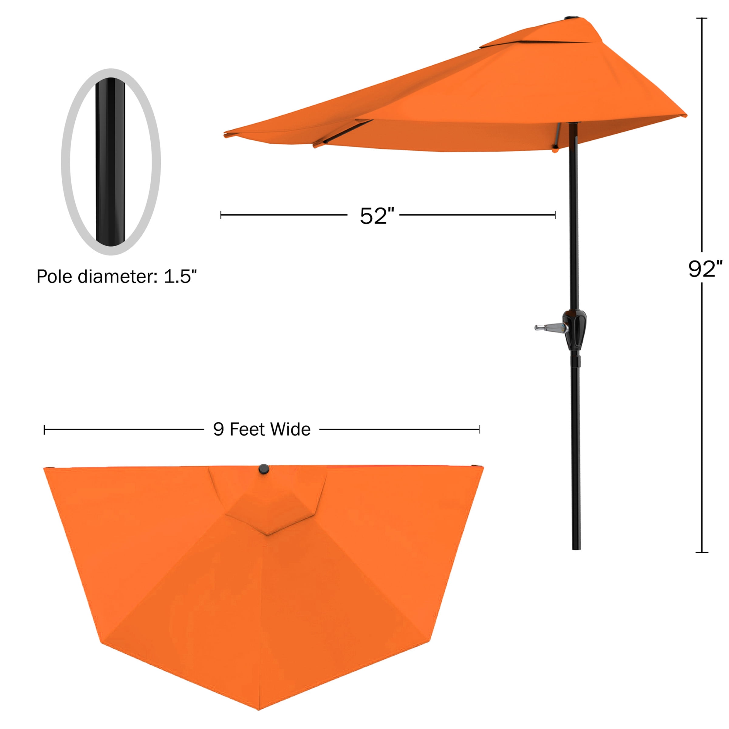 Pure Garden 9ft Half Umbrella for Balcony, Porch, or Deck, Terracotta